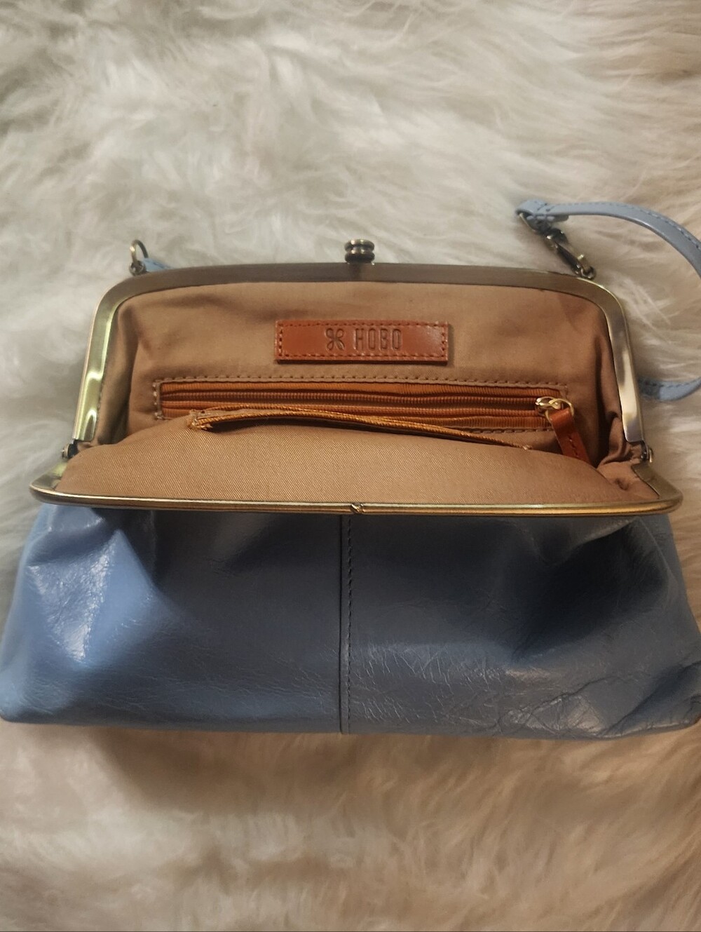 HOBO Light Blue Leather Kiss-Lock Wristlet Clutch